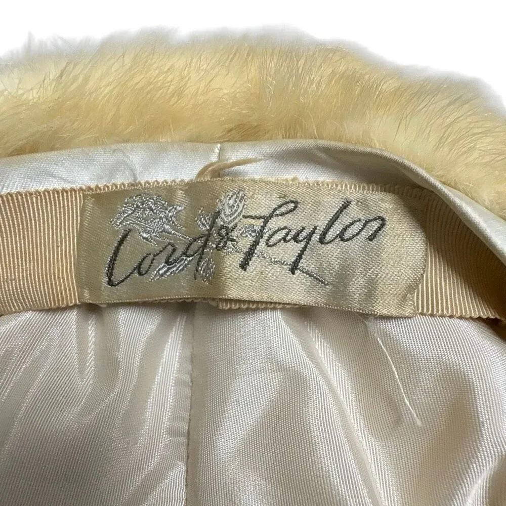 Lord & Taylor‎ Vtg Cream Fur Beret Hat w/Bow and Comb Ski Apres Winter Mod Chic
